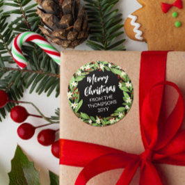 Floral Red Berry Greenery Wreath Frohe Weihnachten Runder Aufkleber