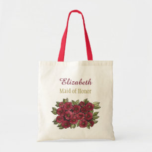 Floral Red Bouquet Bridal Bridesmaid mit Namen Tragetasche