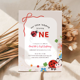 Floral Red Bow Little Ladybug Bug 1st Birthday Einladung