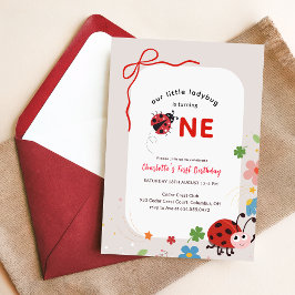 Floral Red Bow Little Ladybug Girl 1st Birthday Einladung