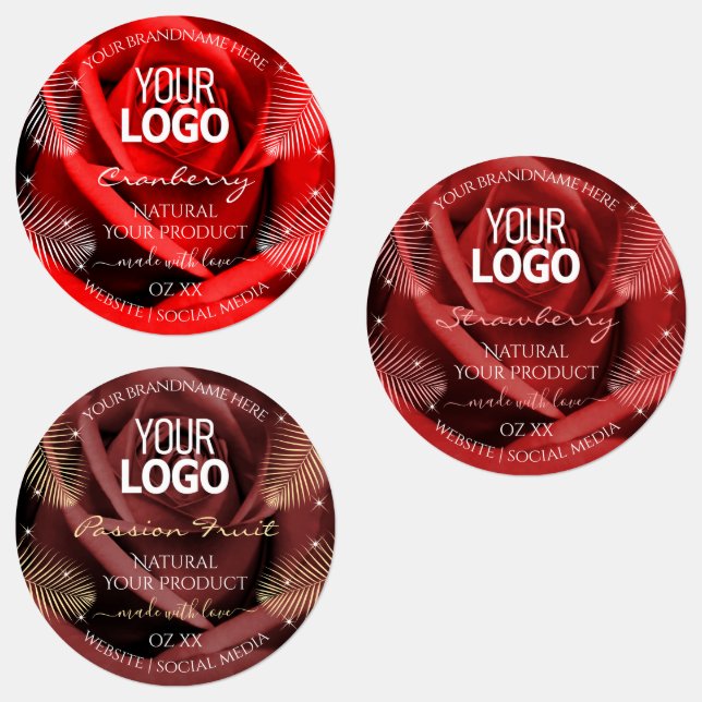 Floral Red Burgundy Boîtier Étiquette Logo (Groupe)