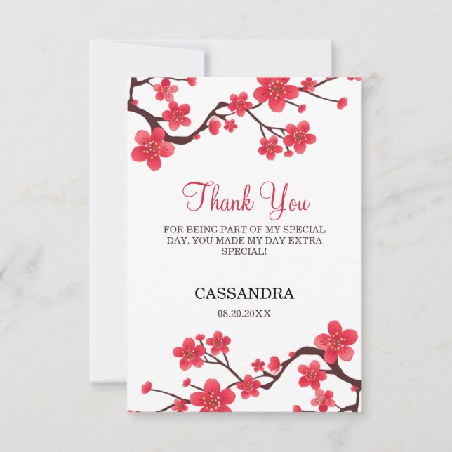Floral Red Cherry Blossom Sakura Birthday Dankeskarte (Vorderseite)