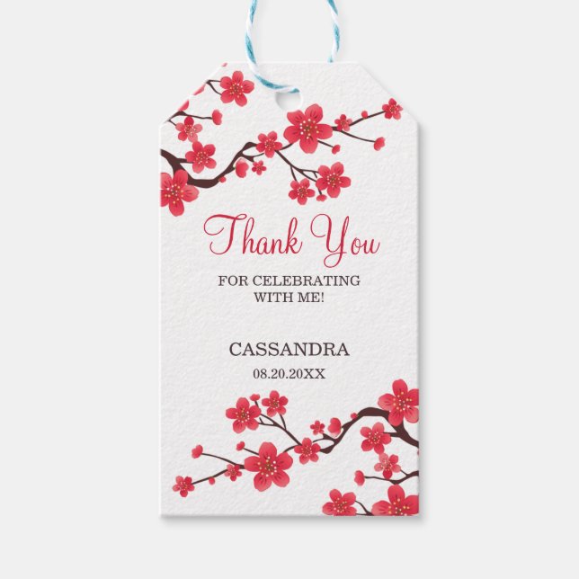 Floral Red Cherry Blossom Sakura Danke Geschenkanhänger (Vorderseite)