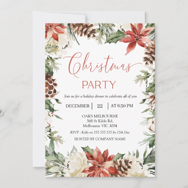 Floral Red Company Weihnachten Party Einladung (Vorderseite)