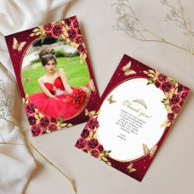 Floral Red Gold Tiara Butterfly Foto Quinceañera