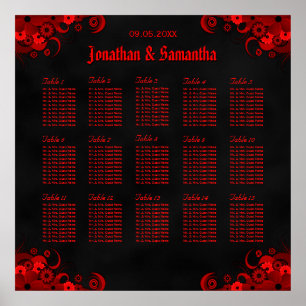Floral Red Goth 15 Tables Mariages Tableau de sièg