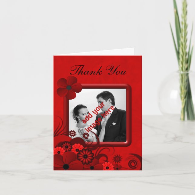 Floral Red Goth Wedding Vielen Dank Foto Mitteilun Dankeskarte (Vorderseite)