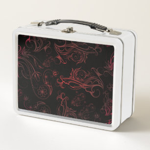 Floral Red Metal Lunch Box
