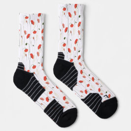 Floral Red Poppy Flower Botanical Pattern Socks Socken