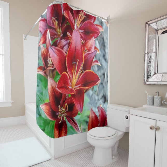 Floral Red Stargazer Lily Fotografie Duschvorhang (Beispiel)