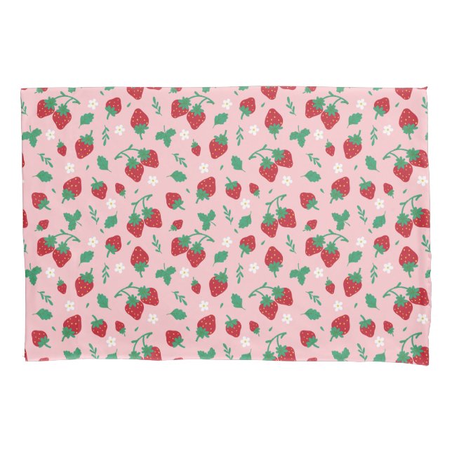 Floral Red Strawberry Muster Personalisiert Kids Kissenbezug (Vorderseite)