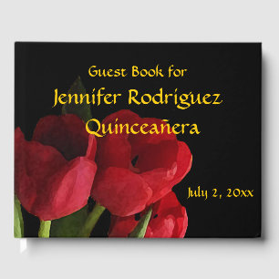 Floral Red Tulip Blume Quinceañera Gästebuch