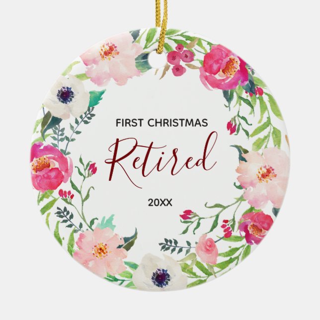Floral Retraité Premier Ornement de Noël (Devant)