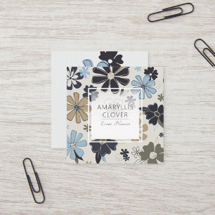 Floral Retro Blaues Muster Quadratische Visitenkarte