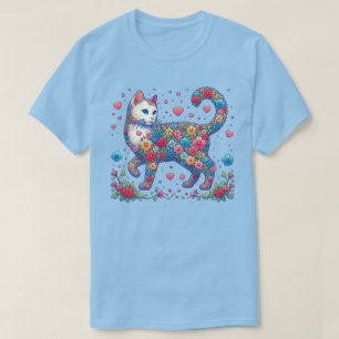 Floral Retro Cat Valentinstag Shirt