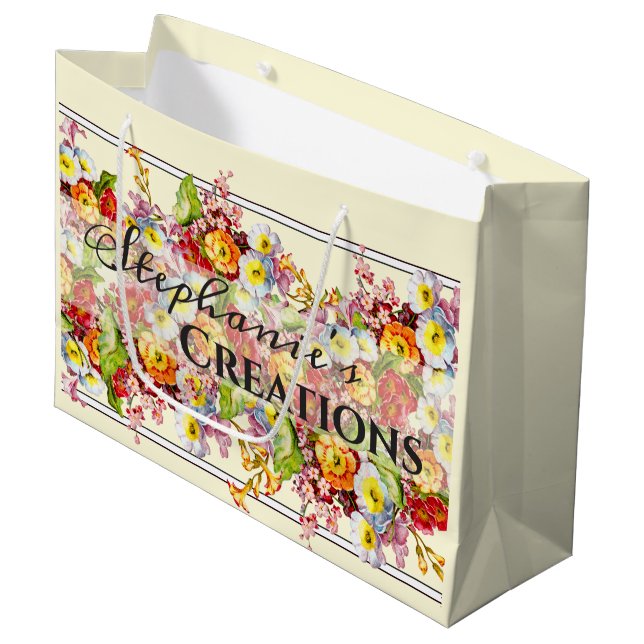 Floral Retro Frühlingsblumen Primrose Beruflich Große Geschenktüte (Vorderseite Schrägansicht)