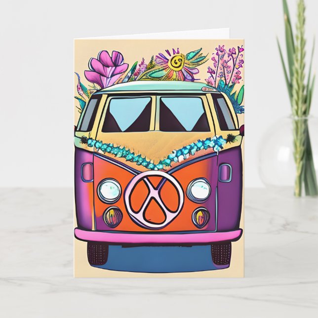 Floral Retro Van der 1970er | Groovy Birthday Karte (Vorderseite)