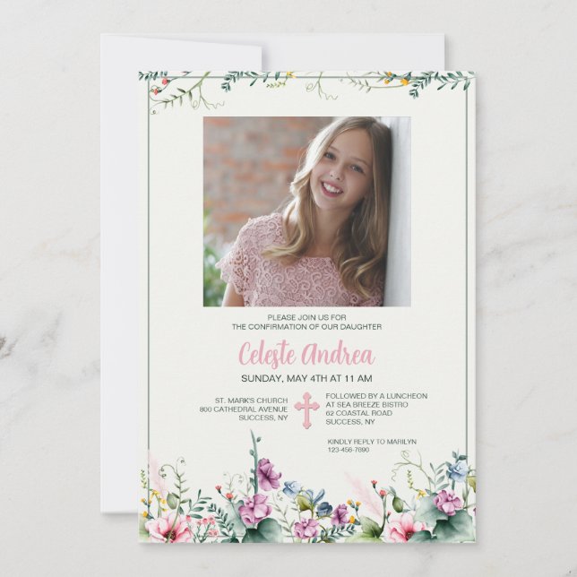 Floral Revelry Photo Religious Invitation Einladung (Vorderseite)