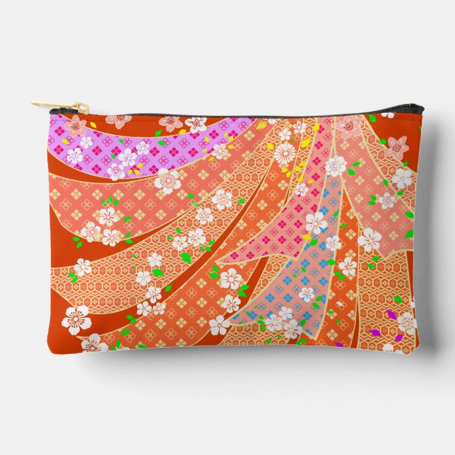 Floral Ribbon Kimono Pattern Zubehörtasche (Vorderseite)
