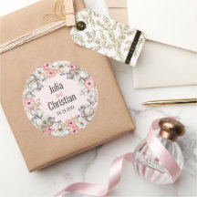 Floral Ribbon Wedding Suite Round Sticker