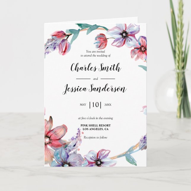 Floral Ring Wedding Invitation Einladung (Vorderseite)