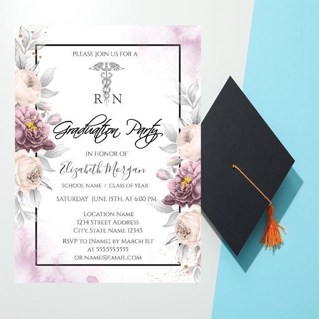 Floral RN Nurse Floral Graduation Party Einladung (Von Creator hochgeladen)