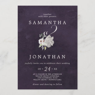 Floral Romance Ampersand   Pflaumenhochzeit Einladung