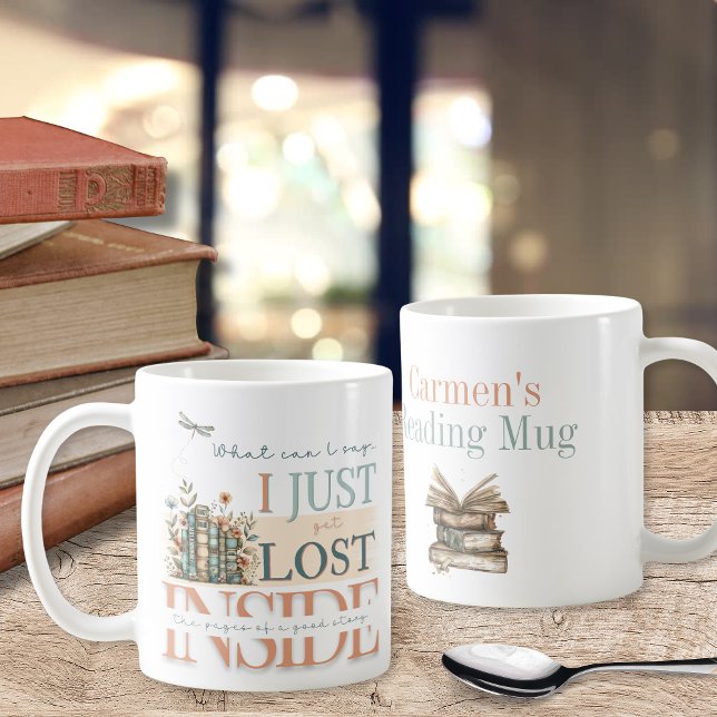Floral Romance Buch Thema Personalisiert Bookish Kaffeetasse (Unique bookish quote coffee mug for romance book lovers with personalized name and floral design)