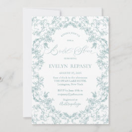 Floral Romance Chinoiserie Blaues Brautparty Einladung