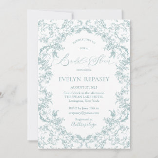 Floral Romance Chinoiserie Blaues Brautparty Einladung