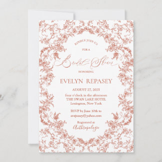 Floral Romance Chinoiserie Coral Brautparty Einladung
