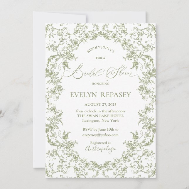 Floral Romance Chinoiserie Eucalyptu Brautparty Einladung (Vorderseite)