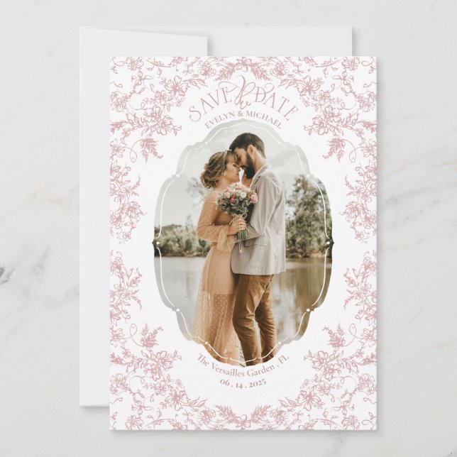 Floral Romance Chinoiserie Klassische Liebe Mauve  Save The Date (Vorderseite)