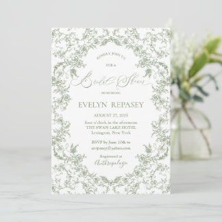 Floral Romance Chinoiserie Sage Brautparty Einladung