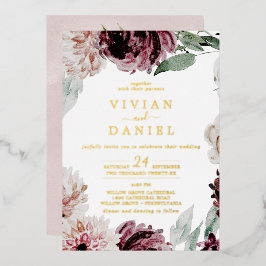 Floral Romance | Goldfolie in einer Hochzeit Folieneinladung