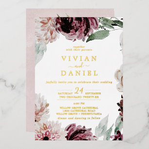 Floral Romance   Goldfolie in einer Hochzeit Folieneinladung