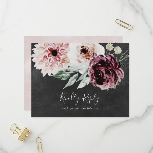 Floral Romance | Gray Menu Choice UAWG Postcard Einladungspostkarte (Vorderseite/Rückseite Beispiel)