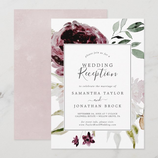 Floral Romance Hochzeitsempfang Einladung (Vorne/Hinten)