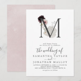 Floral Romance Letter M Monogram Wedding Einladung