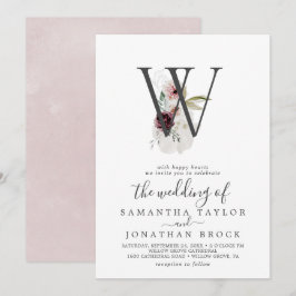 Floral Romance Letter W Blush Monogram Wedding Einladung