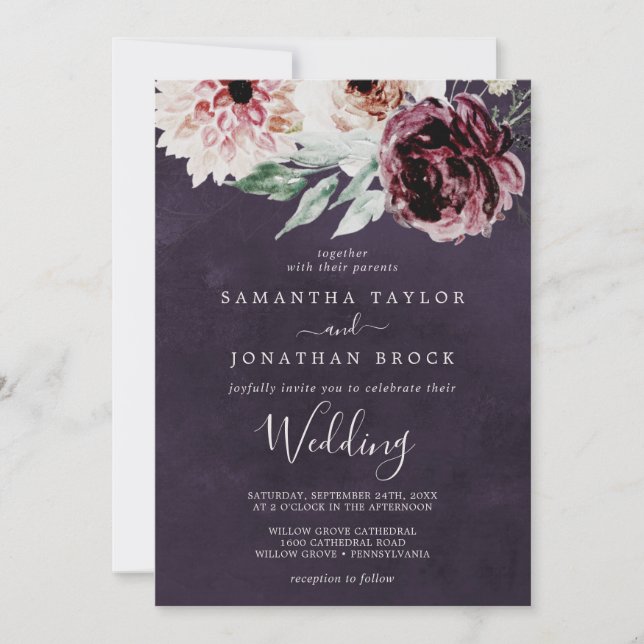 Floral Romance | Pflaumenhochzeit Einladung (Vorderseite)
