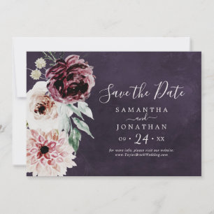 Floral Romance   Plum Horizontal Save The Date