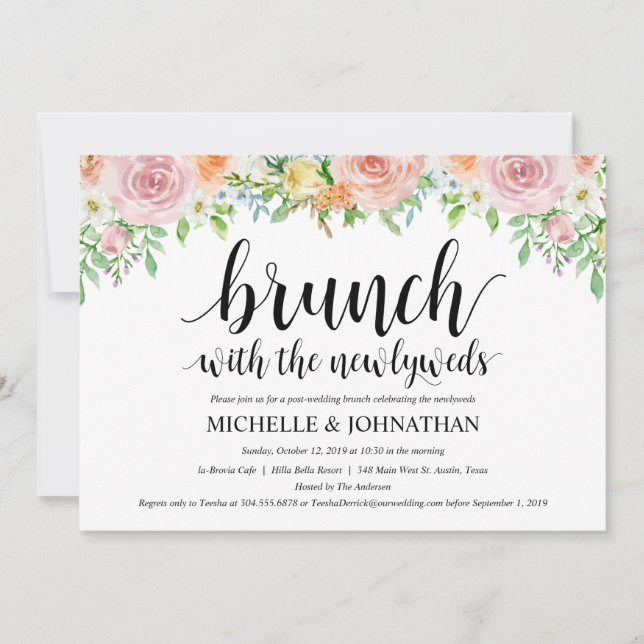 Floral Romance Post Mariage Brunch Invitation Card (Devant)