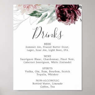 Floral Romance Wedding Drinks Menü Signatur Poster