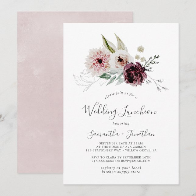 Floral Romance Wedding Luncheon Einladung (Vorne/Hinten)