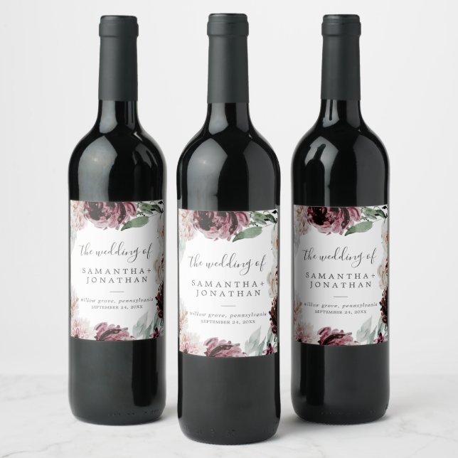 Floral Romance Wedding Weinetikett (Flaschen)