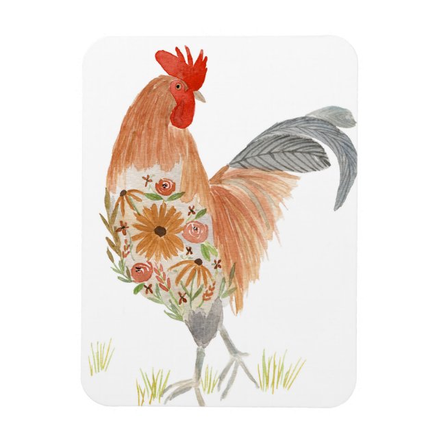 Floral Rooster Wasserfarbe Niedlich Magnet (Vertikal)