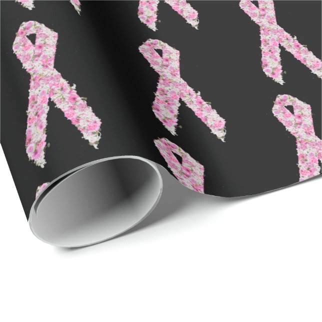 Floral rosa Brustkrebs Überleben Ribbon Geschenkpapier (Rolleneckpunkt)