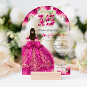 Floral Rosa Prinzessin Coquette Quinceanera Torbog Acryleinladungen