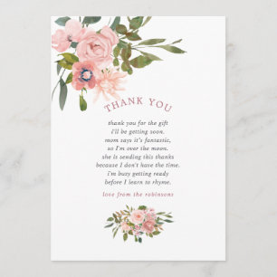 Floral rosafarben und rose-goldene Babyparty-Danke Dankeskarte